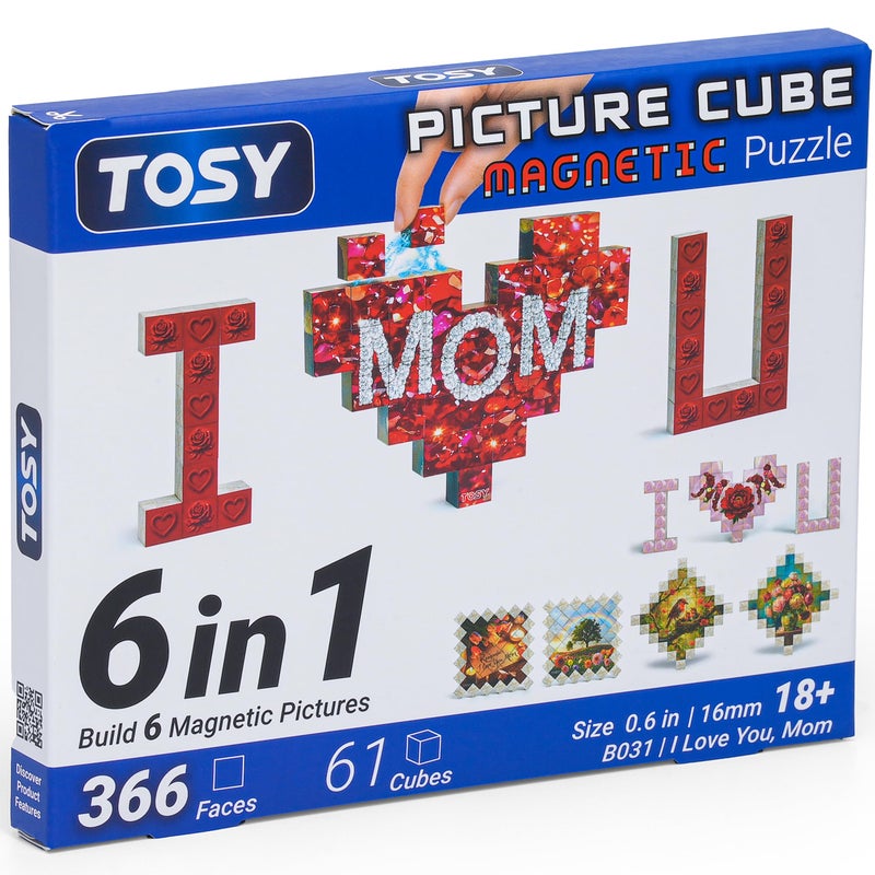 TOSY Picture Cube I Love You Mom 6in1 Magnetic Picture Puzzle 61 Blocks 366 FacesMagnets 06in B031 Seamless UV Art DisplayReady Frame Collectible STEMSTEAM Gift for Moms Kids - Image 3