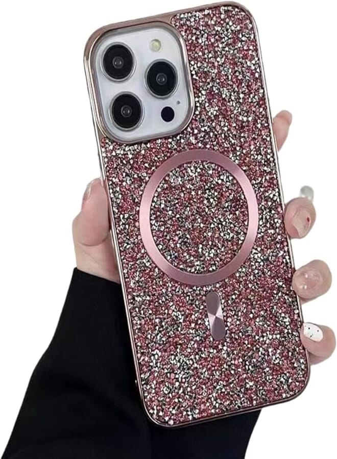 Next Next Store Compatible with iPhone 13 Magnetic Glitter Case, Luxury Plating Shiny Phone Case, Anti-Scratch Shockproof Full Body Cover (Rose Gold)