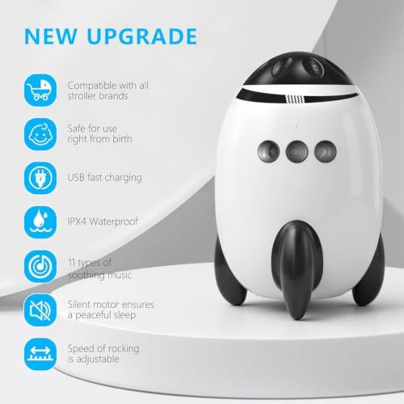 Rechargeable Baby Rocker for Stroller Pram, White Noise Sound Machine 11 Soothing Sounds Adjustable Speed Silent Motor Portable Baby Sleep Aid Newborn Essentials White - Image 4