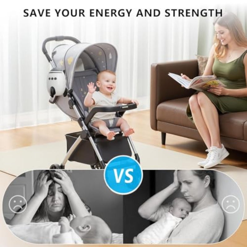 Rechargeable Baby Rocker for Stroller Pram, White Noise Sound Machine 11 Soothing Sounds Adjustable Speed Silent Motor Portable Baby Sleep Aid Newborn Essentials White - Image 5