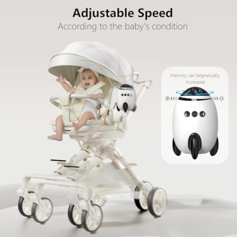 Rechargeable Baby Rocker for Stroller Pram, White Noise Sound Machine 11 Soothing Sounds Adjustable Speed Silent Motor Portable Baby Sleep Aid Newborn Essentials White - Image 3