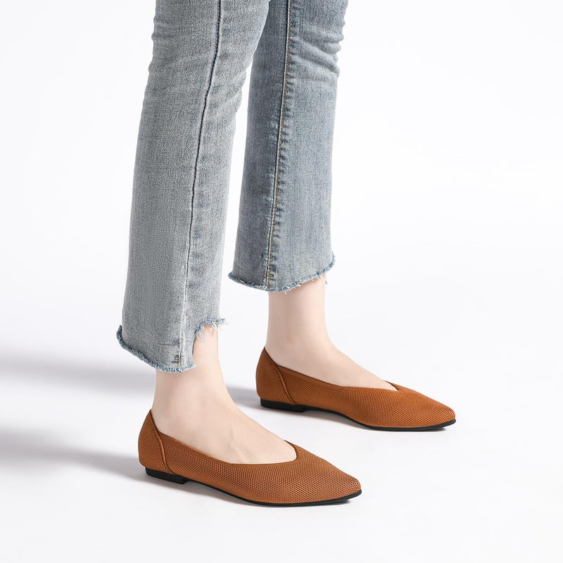 Semwiss Women's Ballet Flats Comfortable Casual Dressy Shoes Work Office Shoes Pointed Toe Flats Brown Size 8 - Image 3