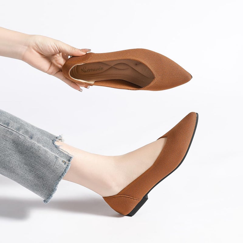 Semwiss Women's Ballet Flats Comfortable Casual Dressy Shoes Work Office Shoes Pointed Toe Flats Brown Size 8 - Image 4