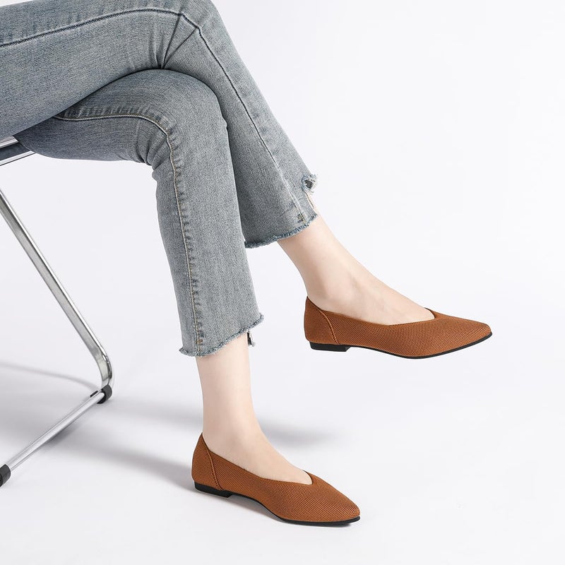 Semwiss Women's Ballet Flats Comfortable Casual Dressy Shoes Work Office Shoes Pointed Toe Flats Brown Size 8 - Image 2
