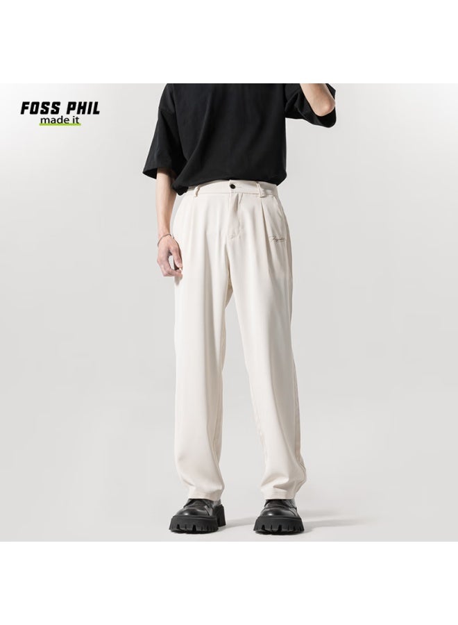Foss Phil Men's Casual Pants Autumn And Winter Loose Straight-leg Trousers Smooth And Comfortable Wide-leg Sports Suit Pants Fpk09 Khaki 2XL - Image 5