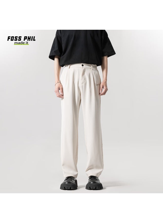 Foss Phil Men's Casual Pants Autumn And Winter Loose Straight-leg Trousers Smooth And Comfortable Wide-leg Sports Suit Pants Fpk09 Khaki 2XL - Image 2