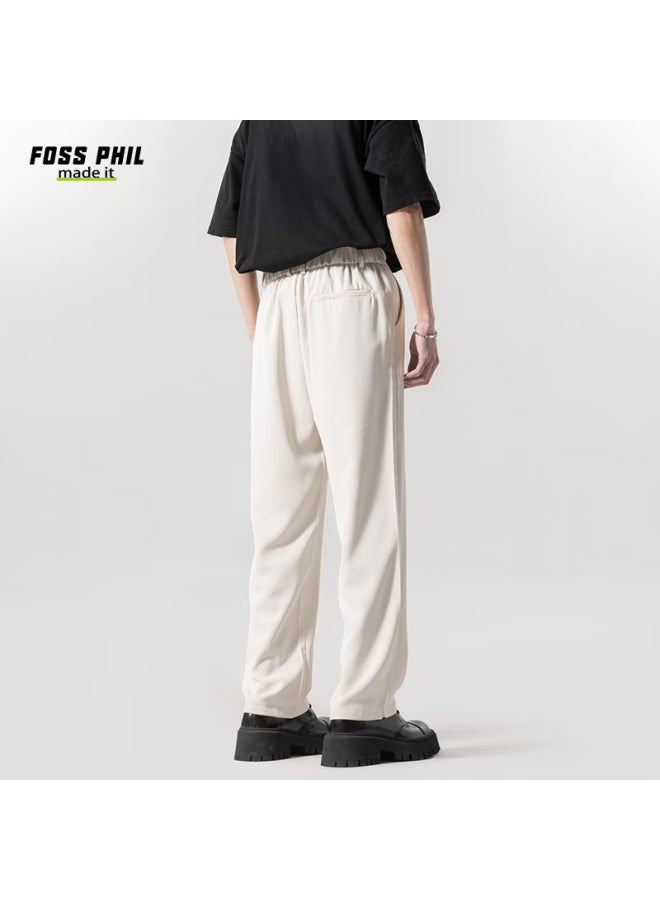 Foss Phil Men's Casual Pants Autumn And Winter Loose Straight-leg Trousers Smooth And Comfortable Wide-leg Sports Suit Pants Fpk09 Khaki 2XL - Image 3