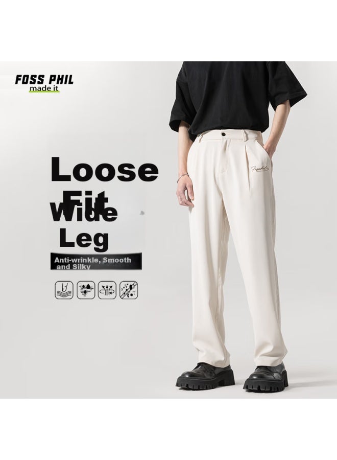 Foss Phil Men's Casual Pants Autumn And Winter Loose Straight-leg Trousers Smooth And Comfortable Wide-leg Sports Suit Pants Fpk09 Khaki 2XL - Image 1