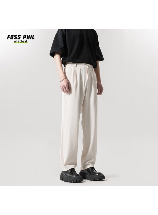 Foss Phil Men's Casual Pants Autumn And Winter Loose Straight-leg Trousers Smooth And Comfortable Wide-leg Sports Suit Pants Fpk09 Khaki 2XL - Image 4