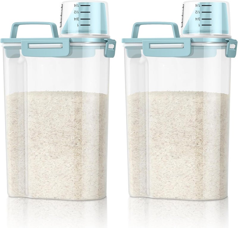 TBMax Rice Container Cereal Storage Container 2 Pack 5 Lbs, Plastic Kitchen Pantry Food Storage Container with Cup, Small Pet Dog Cat Food Dispenser -Blue - Image 1