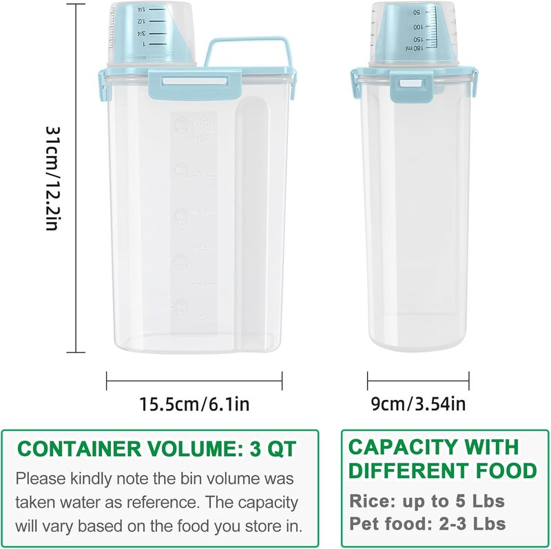 TBMax Rice Container Cereal Storage Container 2 Pack 5 Lbs, Plastic Kitchen Pantry Food Storage Container with Cup, Small Pet Dog Cat Food Dispenser -Blue - Image 2