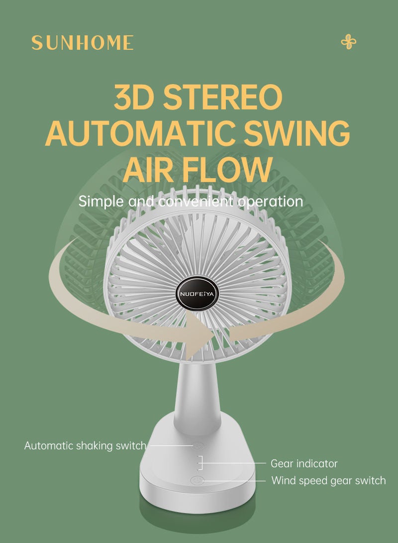 SUNHOME Portable USB Automatic Swing Air Flow Desktop Fan White - Image 2