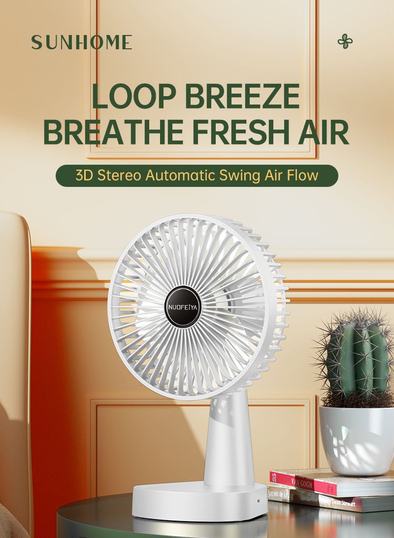 SUNHOME Portable USB Automatic Swing Air Flow Desktop Fan White - Image 4