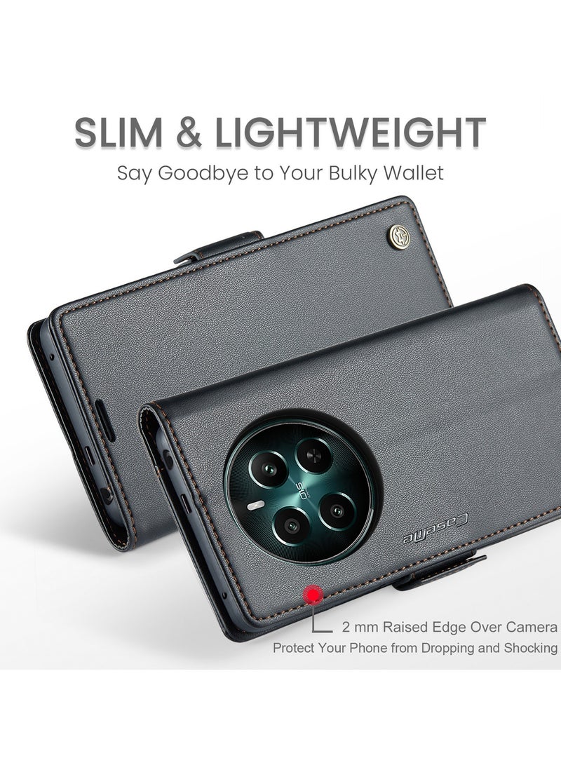 CaseMe Phone Case Luxury PU Leather Design Anti Fingerprint 023 Flip Cover Card Slot Holder Cover For  Realme 12 Plus / Realme 12 4G (Black ) - Image 3