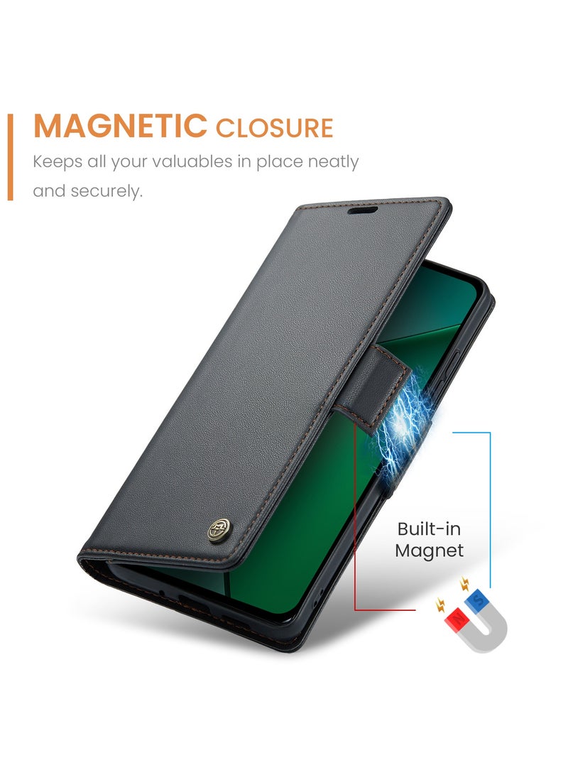 CaseMe Phone Case Luxury PU Leather Design Anti Fingerprint 023 Flip Cover Card Slot Holder Cover For  Realme 12 Plus / Realme 12 4G (Black ) - Image 4