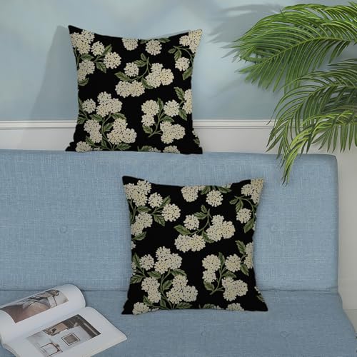 DAFENA Black Spring Pillow Covers 18x18 Inch 2 Pcs Green Hydrangea Flower Decor Throw Pillows Vintage Floral Seasonal Summer Outdoor Decoration Pillowcase Linen Cushion Cover for Couch Sofa - Image 3