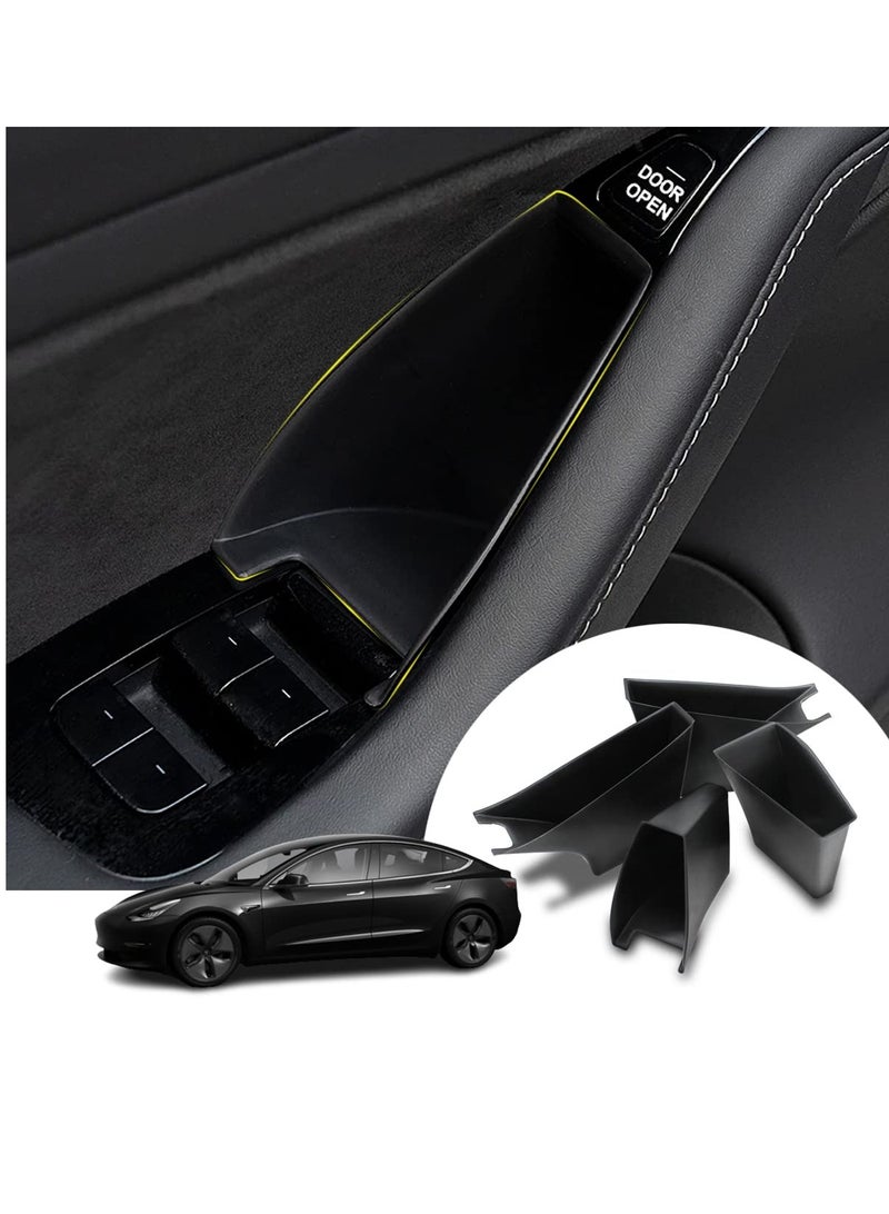 for Tesla Door Side Handle Storage Box Car Door Handle Pocket Armrest ABS Tray Organizer Insert for Tesla Model 3 Model Y accessories 2016-2022 (4PCS Combined) - Image 1