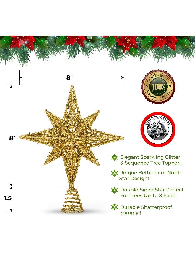 NorthPoleXpress 8 Inch Bethlehem Glitter Gold Star Christmas Tree Topper | Tree Toppers | Christmas Star Tree Topper | Rustic Tree Toppers Christmas Decorations | Christmas Tree Topper for 3-6 ft Trees - Image 4
