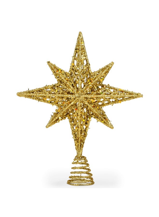 NorthPoleXpress 8 Inch Bethlehem Glitter Gold Star Christmas Tree Topper | Tree Toppers | Christmas Star Tree Topper | Rustic Tree Toppers Christmas Decorations | Christmas Tree Topper for 3-6 ft Trees - Image 1