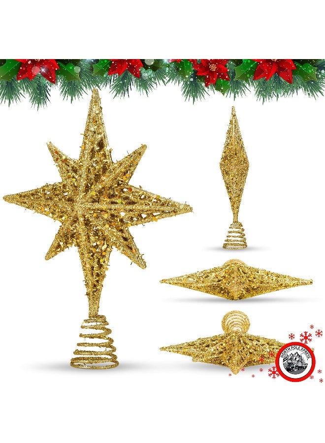 NorthPoleXpress 8 Inch Bethlehem Glitter Gold Star Christmas Tree Topper | Tree Toppers | Christmas Star Tree Topper | Rustic Tree Toppers Christmas Decorations | Christmas Tree Topper for 3-6 ft Trees - Image 3