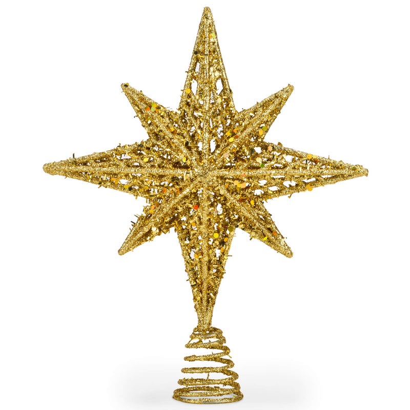 NorthPoleXpress 8 Inch Bethlehem Glitter Gold Star Christmas Tree Topper | Tree Toppers | Christmas Star Tree Topper | Rustic Tree Toppers Christmas Decorations | Christmas Tree Topper for 3-6 ft Trees - Image 1