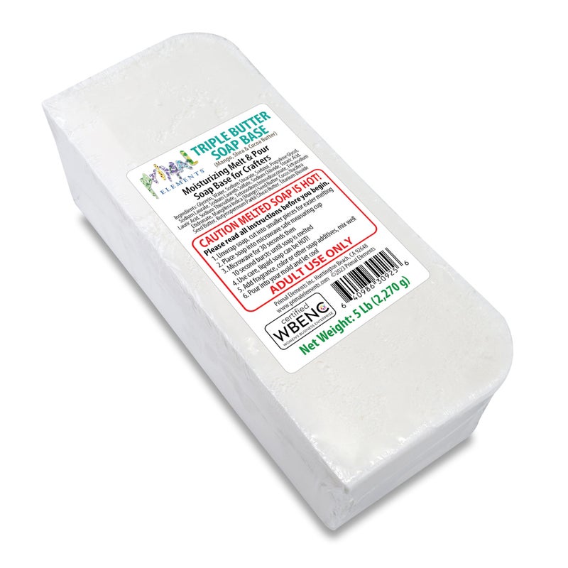 Primal Elements Triple Butter Soap Base (Mango, Shea, and Cocoa Butter) - Moisturizing Melt and Pour Glycerin Soap Base for Crafting and Soap Making, Easy to Cut - 5 Pound - Image 1