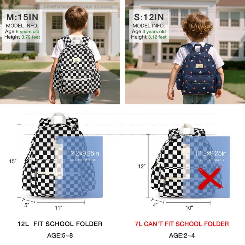STEAMEDBUN Corduroy Kids Backpack for Girls and Boys 5-8: Boys Backpack for Elementary Kindergarten - 15 inch Cute Backpacks for Kids - Checkered - Image 2