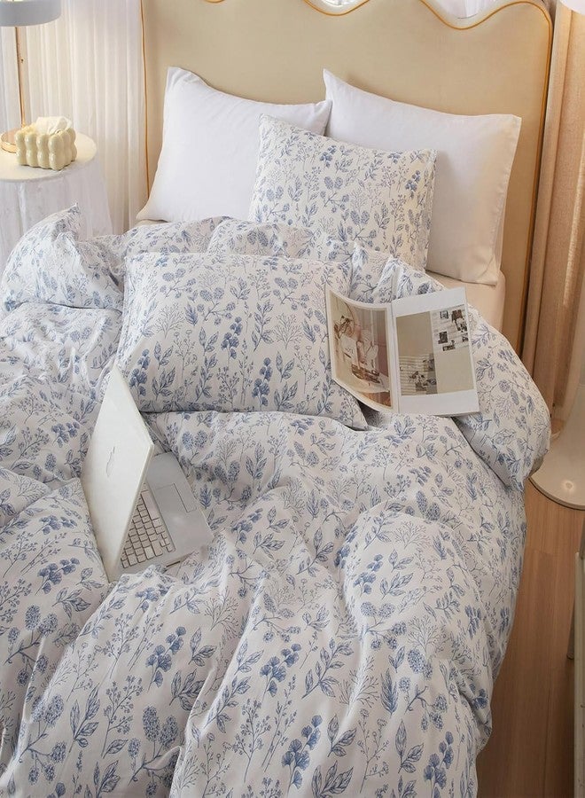 LifeTB Blue Vintage Style Twin XL Comforter Set - White Floral Bedding with 2 Pillowcases - Fluffy Soft 3 Pieces Botanical Garden Flowers Comforter Set - Image 3