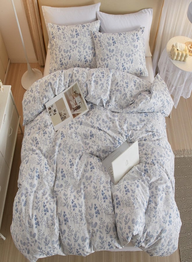 LifeTB Blue Vintage Style Twin XL Comforter Set - White Floral Bedding with 2 Pillowcases - Fluffy Soft 3 Pieces Botanical Garden Flowers Comforter Set - Image 5