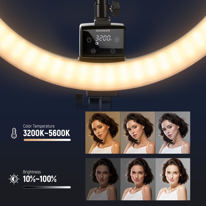 NEEWER Advanced 18" LED Ring Light with Tripod Stand Phone Holder for iPhone Samsung Android Phones for Makeup YouTube Video Blogger Salon (Black) - Image 3