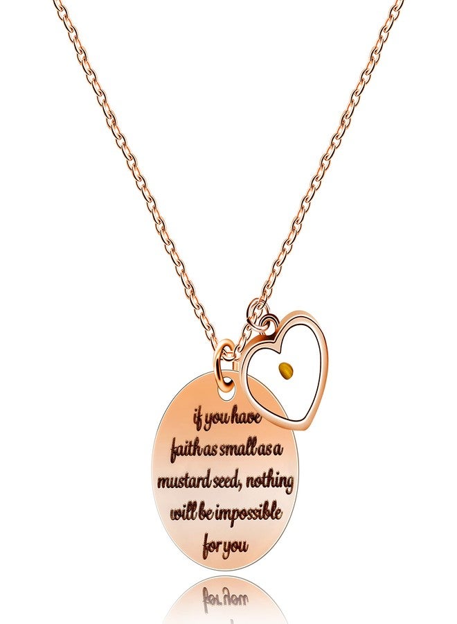 Uloveido Stainless Christian Necklace Engraved If You Have Faith as Small a Mustard Seed, Nothing is Impossible for You Y820 (Rose Gold, Heart) - Image 1