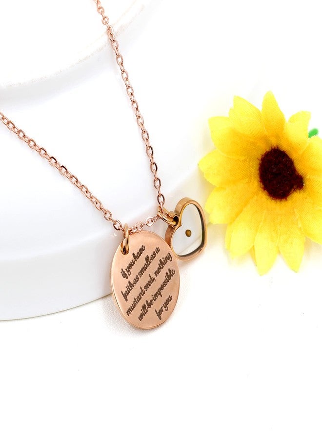 Uloveido Stainless Christian Necklace Engraved If You Have Faith as Small a Mustard Seed, Nothing is Impossible for You Y820 (Rose Gold, Heart) - Image 4
