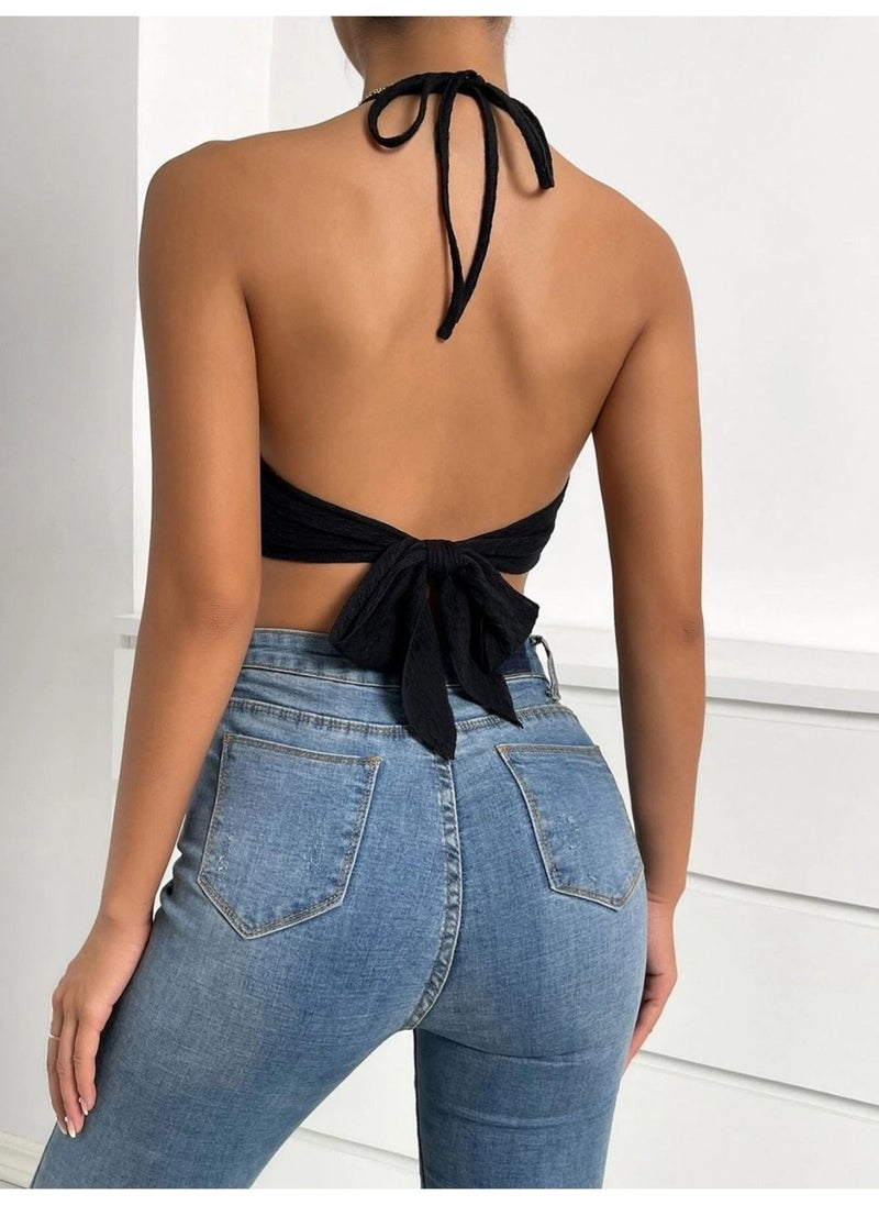 Bella Notte Women's Black Tassel Crop Blouse  - Image 4