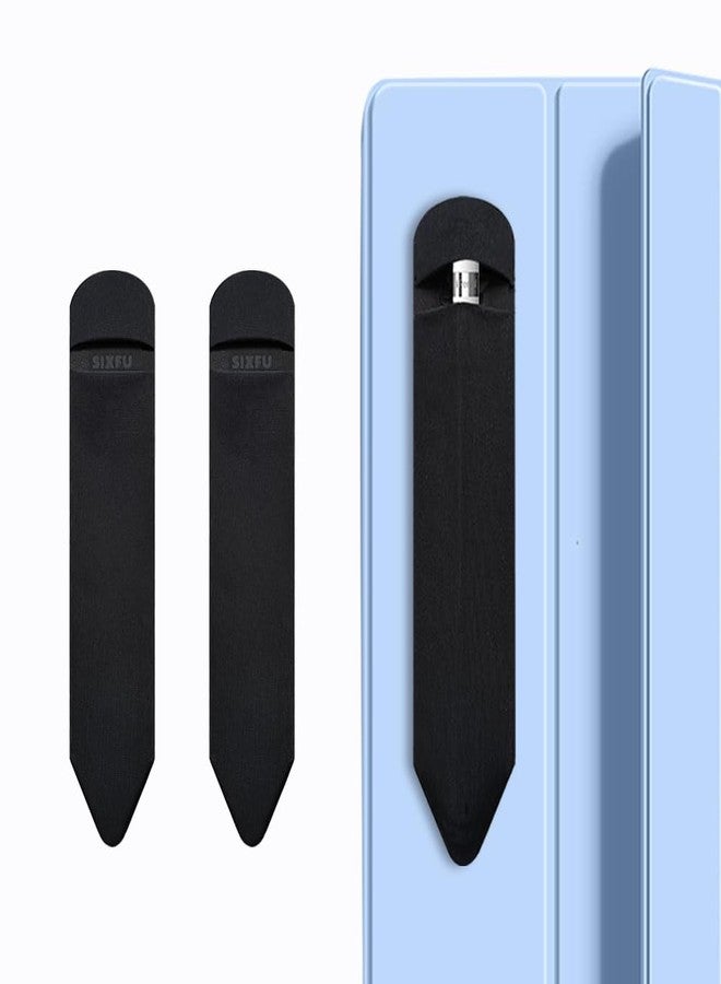 SIXFU Pencil Holder Compatible with Apple Pencil Pro/ 2nd Generation/ 1st Generation/USB-C Pencil, Adhesive Elastic Sleeve Pocket for iPad Pencil and Multiple Types Stylus Pen, 2Pack(Black) - Image 1