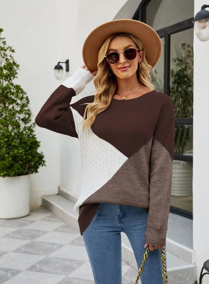 Loquat Women's Fashion Color Contrast Loose Sweater  - Image 1