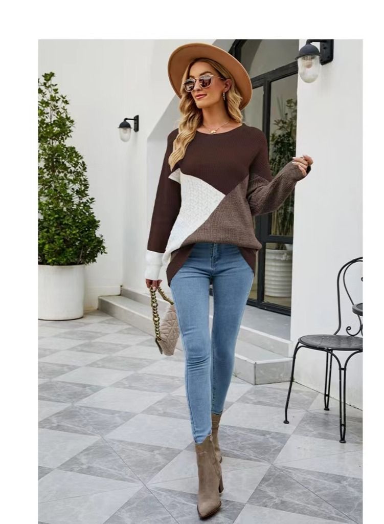 Loquat Women's Fashion Color Contrast Loose Sweater  - Image 3