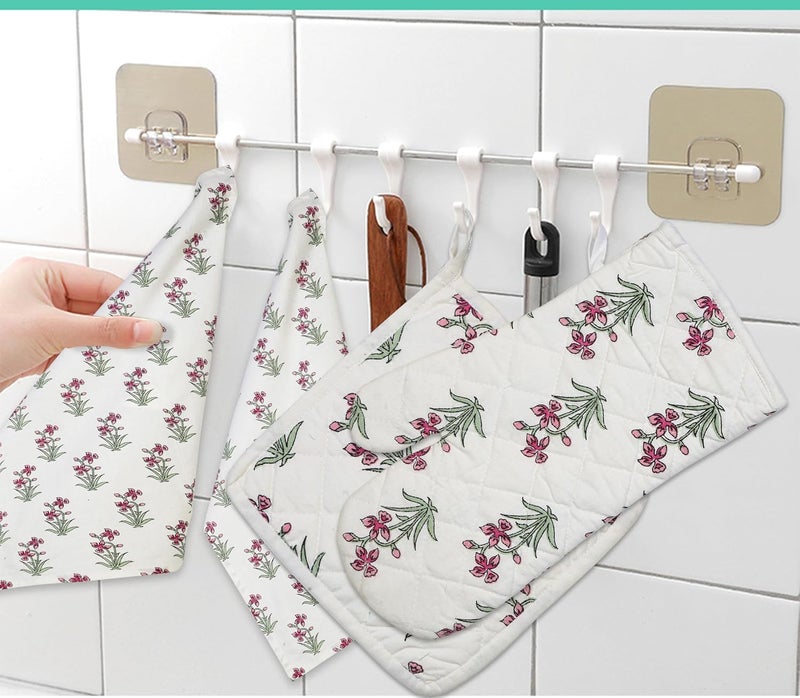 Texstylers Texstylers Pink White Oven Mitt and Pot Holder with Free 2 Pcs Kitchen Towels Bon Appetit Collection Free Size - Image 1