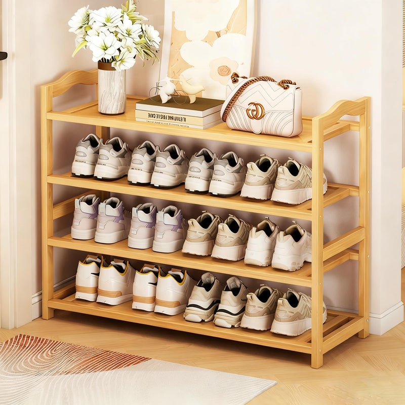 HOLTPHILI 4-Tier Shoe Rack Bamboo Shoe Organizer Free Standing Shoe Storage for Entryway, Closet, Hallway, Bathroom and Living Room, Natural - Image 1