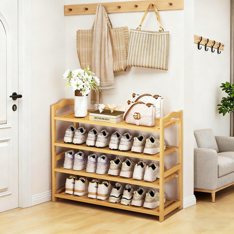 HOLTPHILI 4-Tier Shoe Rack Bamboo Shoe Organizer Free Standing Shoe Storage for Entryway, Closet, Hallway, Bathroom and Living Room, Natural - Image 2