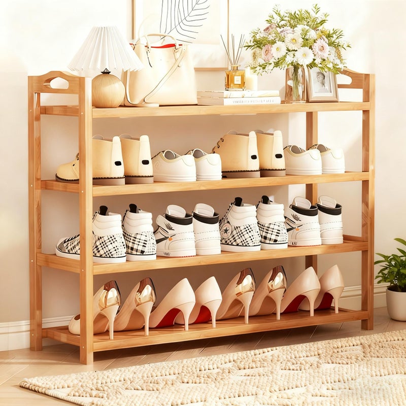 HOLTPHILI 4-Tier Shoe Rack Bamboo Shoe Organizer Free Standing Shoe Storage for Entryway, Closet, Hallway, Bathroom and Living Room, Natural - Image 3