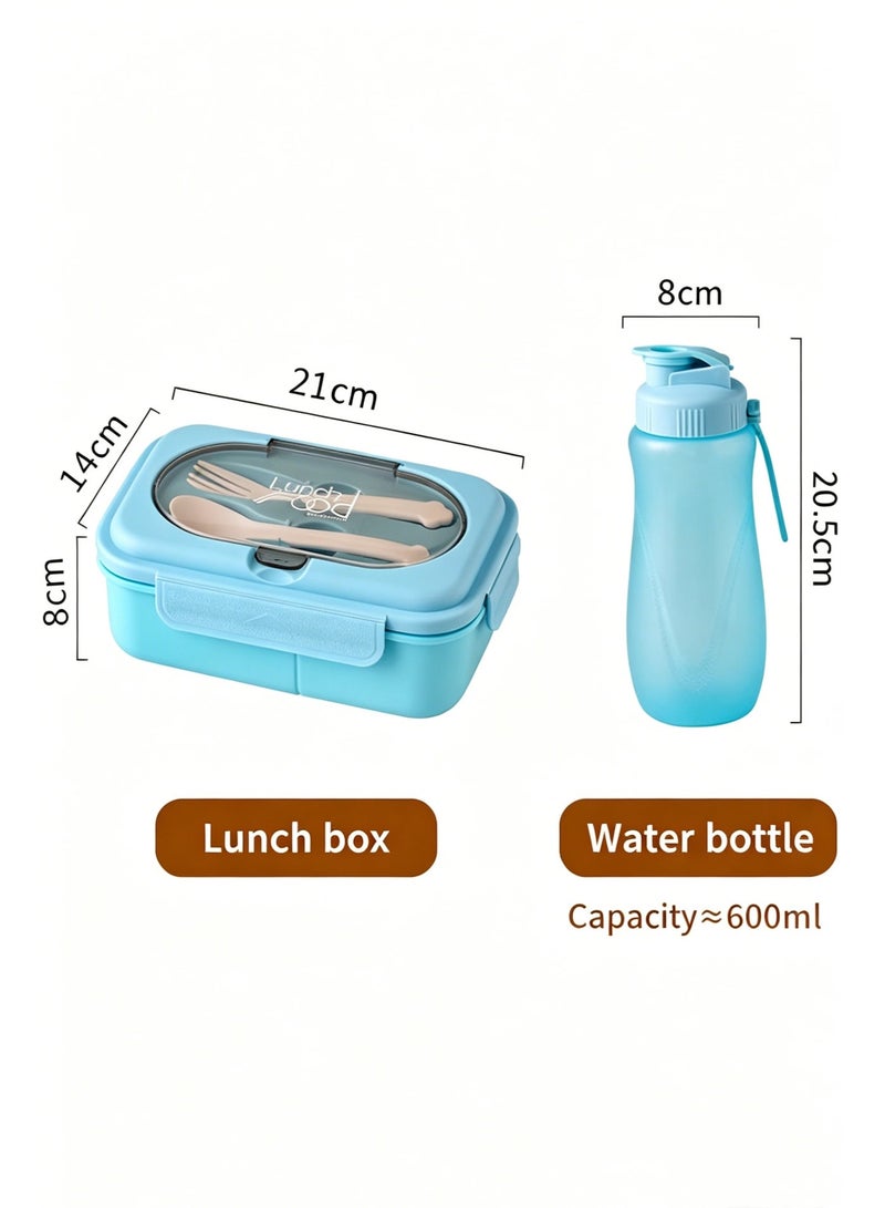 All-in-One Lunch Box & Water Bottle Set, Food-Grade Stainless Steel Bento Box with Compartments, Leak-Proof Water Bottle & Built-in Utensils, BPA-Free, Blue - Image 3