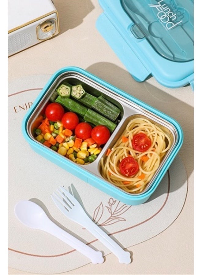 All-in-One Lunch Box & Water Bottle Set, Food-Grade Stainless Steel Bento Box with Compartments, Leak-Proof Water Bottle & Built-in Utensils, BPA-Free, Blue - Image 2