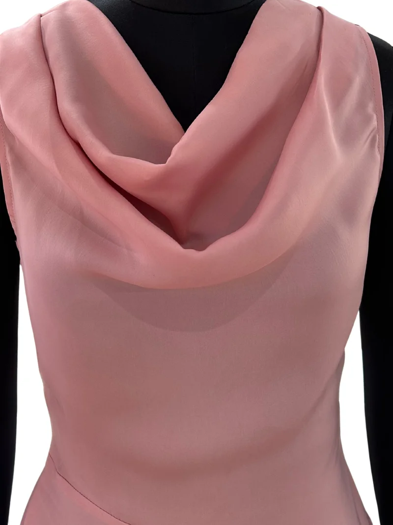 Outzidr  Pink Plain Satin cowl neck mini for Women | Best Price UAE