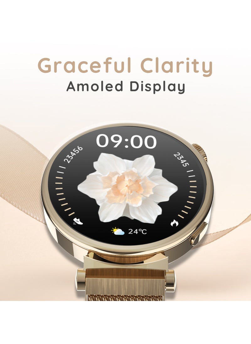 Pebble Vama Smart Watch for Women, 1.32" AMOLED Display, Bluetooth Calling, Always-On Display, Health Monitoring, Multiple Sports Modes, AI Voice Assistant, DIY Watch Faces, Ivory Gold  - Image 3