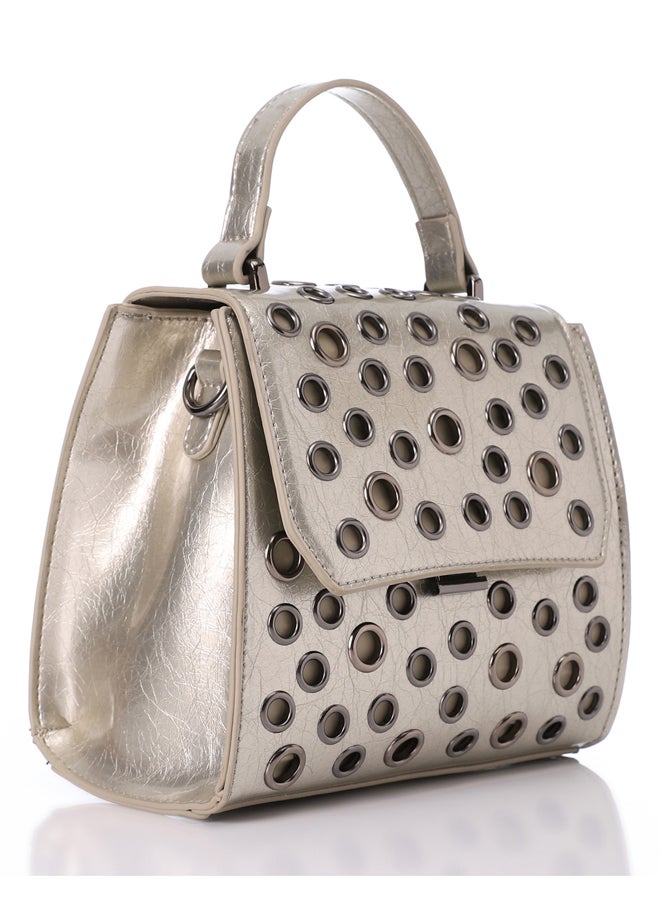 Perforated Mini Leather Metalic Silver Crossbody Bag
