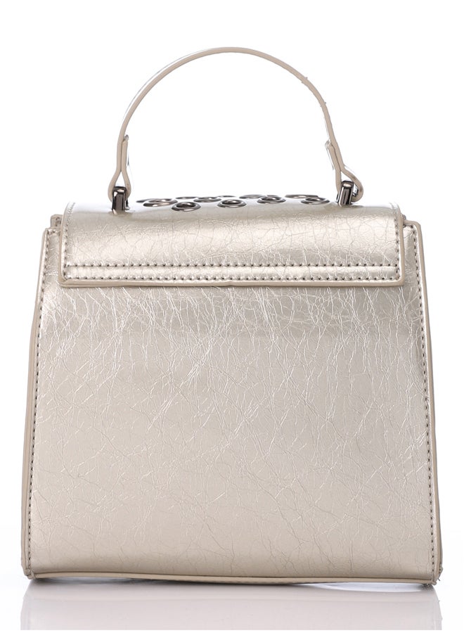 Perforated Mini Leather Metalic Silver Crossbody Bag