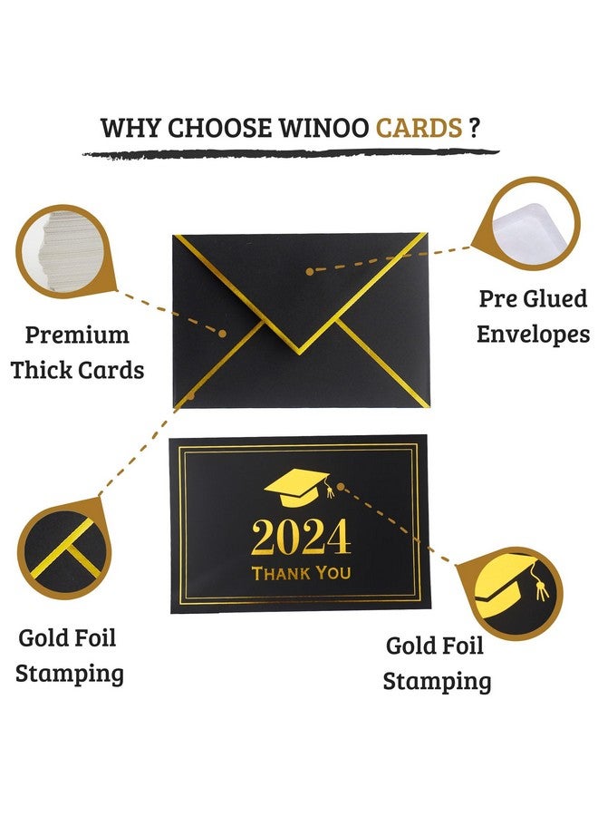 وينو بيبر 2024 بطاقات شكر للتخرج شديدة التحمل 24 قطعة بطاقات تخرج مقاس 4 × 6 بوصات بطاقات شكر للتخرج مع مغلفات لكلية المدرسة الثانوية - Image 2