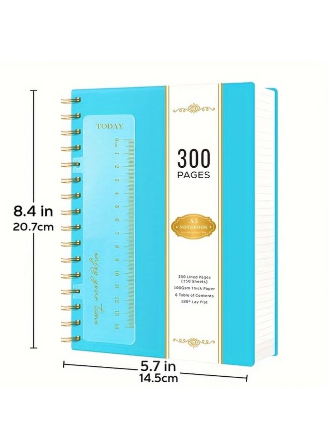 دفتر ملاحظات حلزوني A5 بلون وردي مع غلاف من PVC مقاوم للماء، 300 صفحة، غلاف مقوى، مع خطوط أفقية، ورق سميك 100 جرام لكل متر مربع، مقاس 5.7 × 8.4 بوصة، مناسب للعمل والمدرسة والكلية والمخططات. - Image 5
