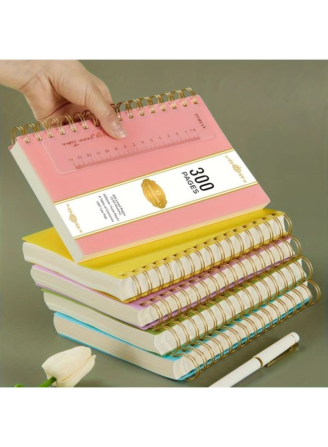 دفتر ملاحظات حلزوني A5 بلون وردي مع غلاف من PVC مقاوم للماء، 300 صفحة، غلاف مقوى، مع خطوط أفقية، ورق سميك 100 جرام لكل متر مربع، مقاس 5.7 × 8.4 بوصة، مناسب للعمل والمدرسة والكلية والمخططات. - Image 2