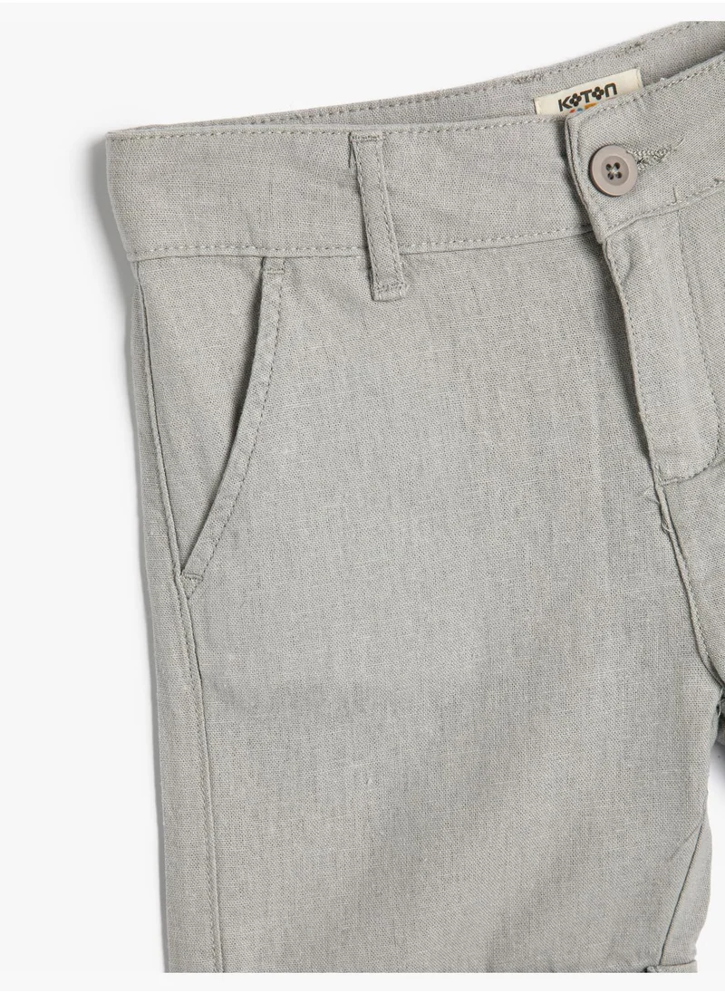 كوتون Linen Shorts Drawstring Pockets